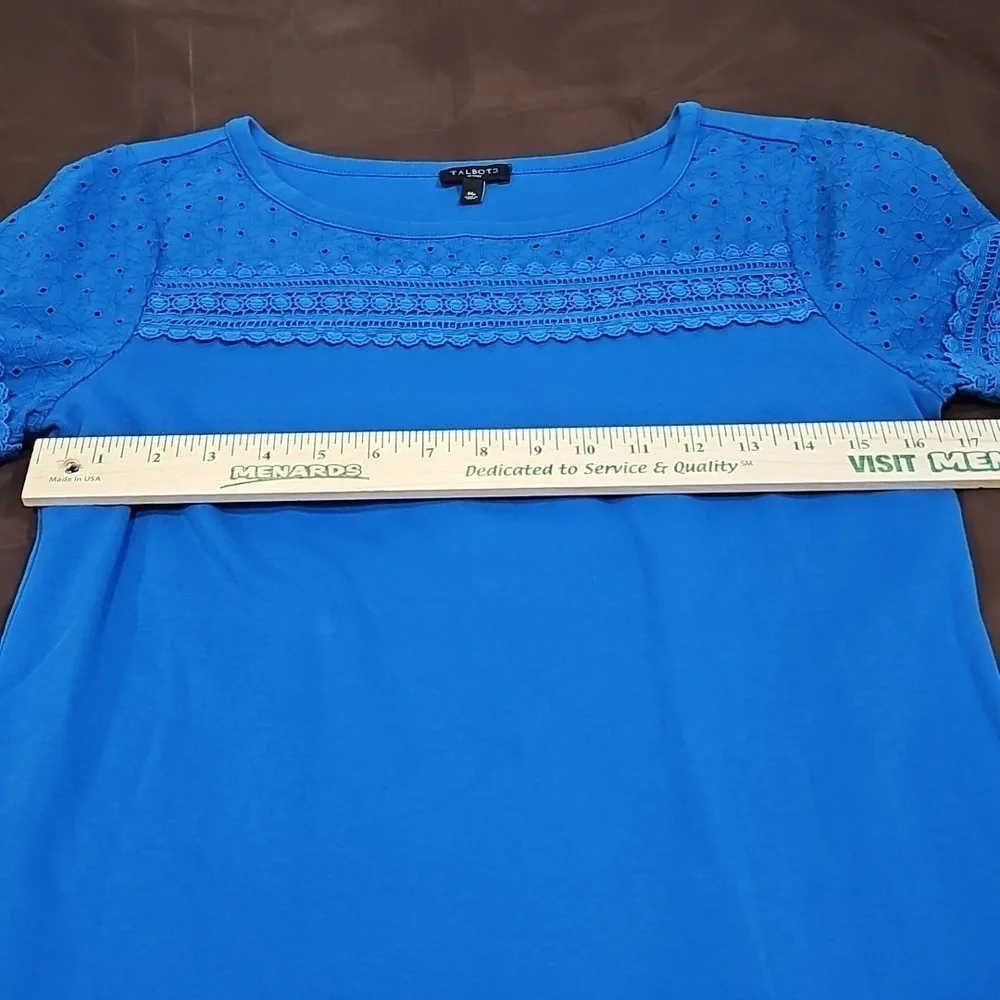 Talbot’s Short Sleeve Lace Trim Interlock Cotton Shift Dress Blue Size Petite M